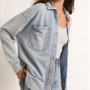 Z Supply All Day Knit Denim Jacket in Washed Indigo